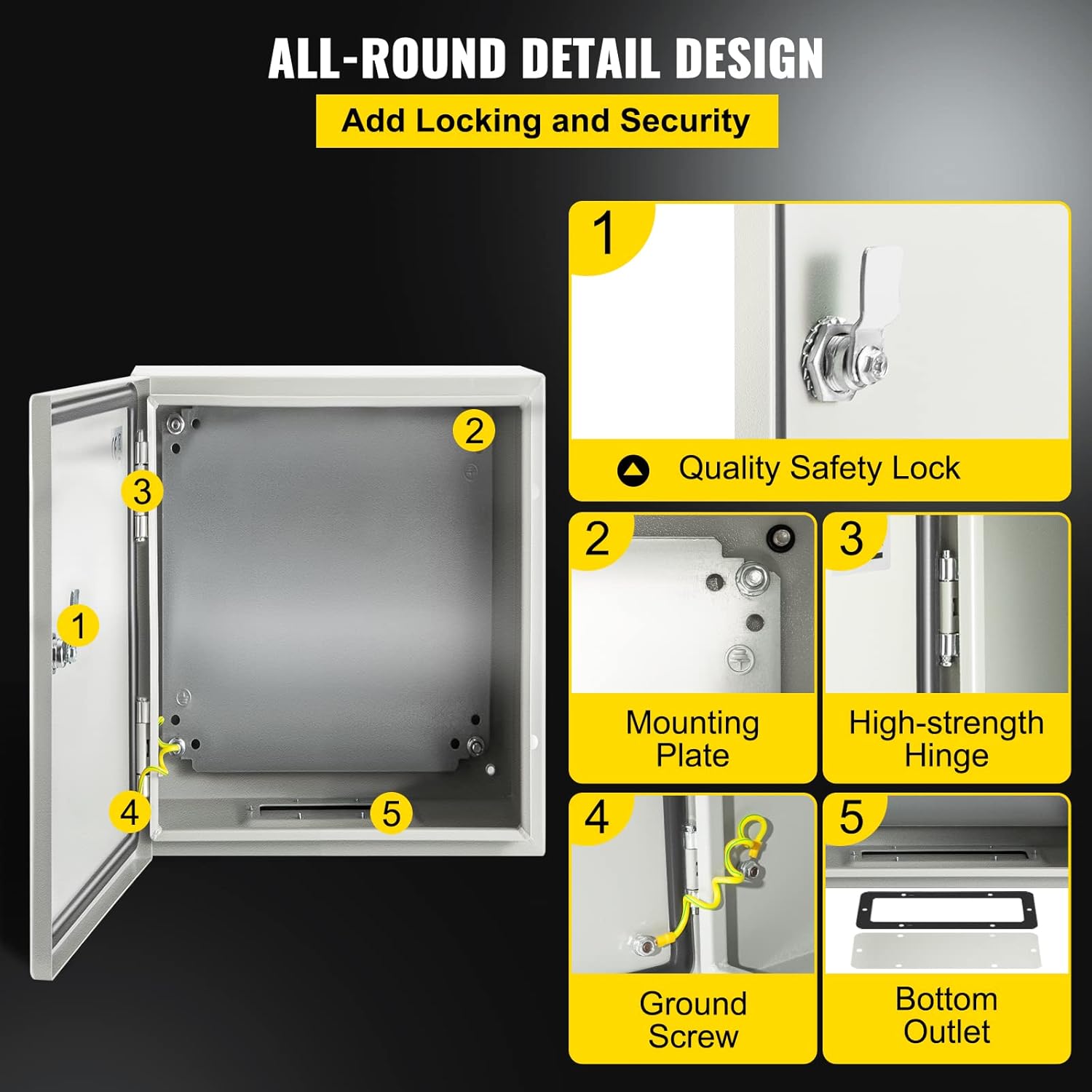 VEVOR NEMA Steel Enclosure, 12 x 10 x 6'' NEMA 4X Steel Electrical Box, IP66 Waterproof & Dustproof, Outdoor/Indoor Electrical Junction Box