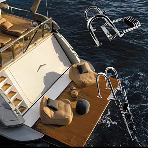 4 Steps Telescoping Boat Ladder Reinforce Dock Ladder Heavy Duty Swim Deck Ladder with Hand Railings and Extra Wide Steps