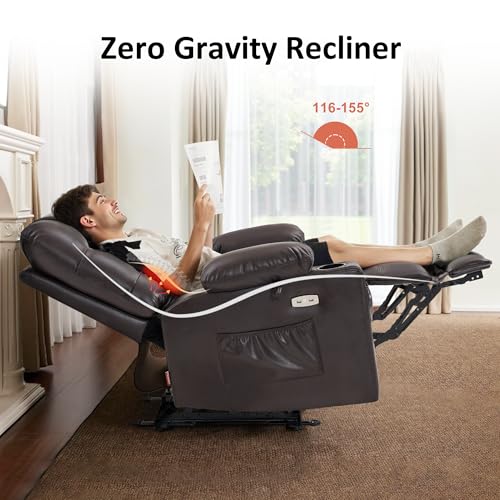 MCombo Zero Gravity Power Recliner Chair with Heat and Vibration Massage, Reclining Chair with USB Ports, Cup Holders for Living Room