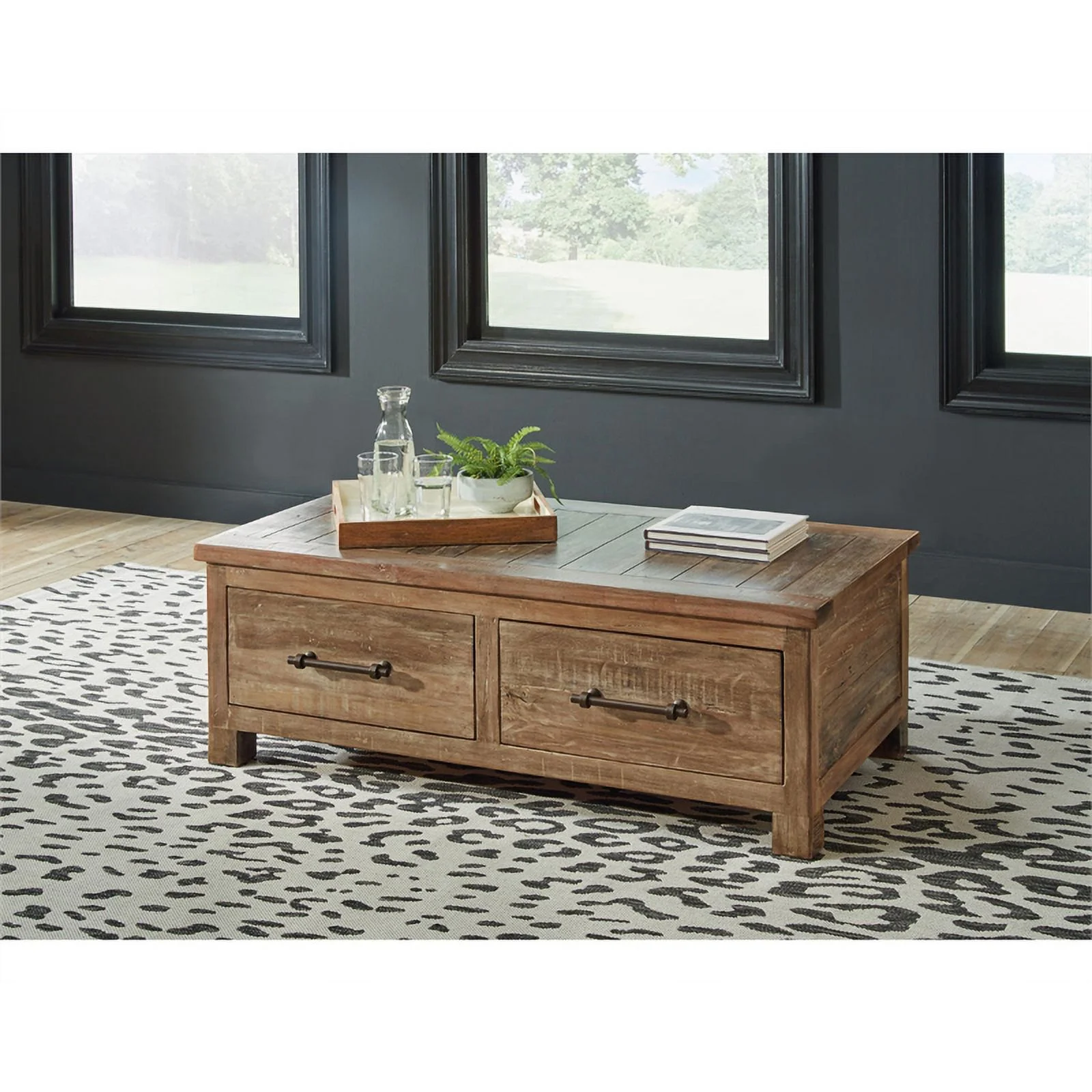 Ashley Furniture Randale Wood Coffee Table with Storage in Dark Brown