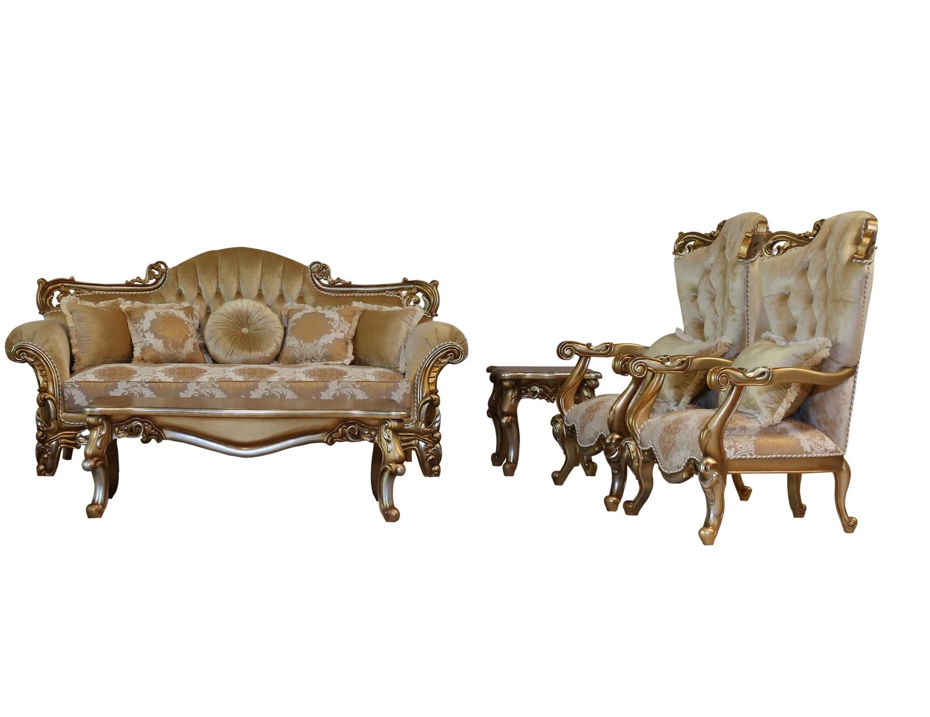 Luxury Golden Brown & Silver Wood Trim ALEXSANDRA Sofa Set 3 EUROPEAN FURNITURE