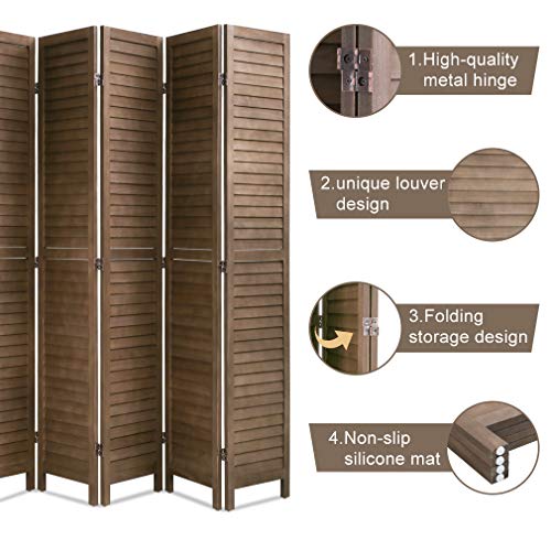Room Divider 6 Panel Wood Privacy Screen Folding Partition Wall Room Dividers Freestanding White 5.57 FT Tall Divider for Room Separation