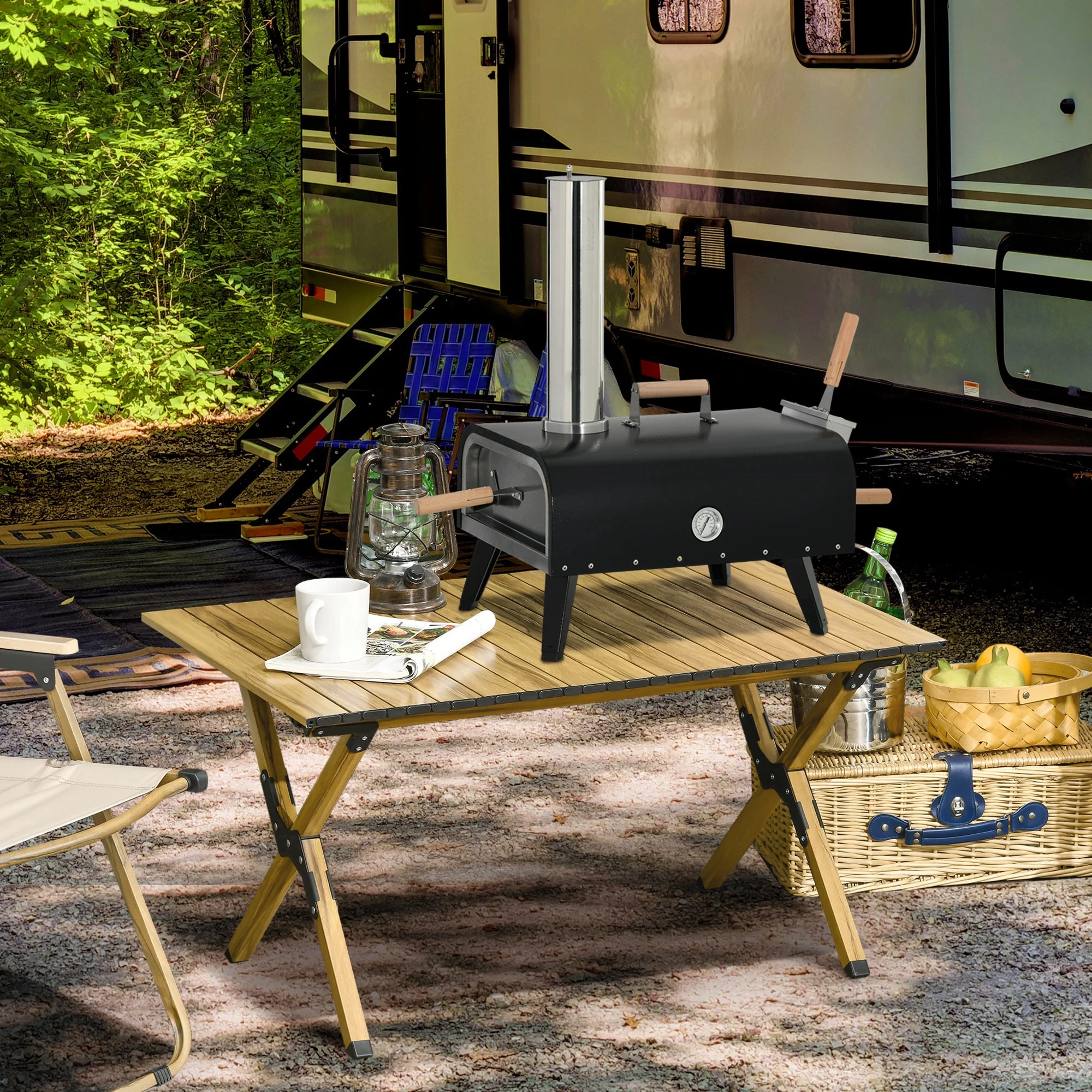 Outsunny Outdoor Pizza Oven with Stone, 12 Wood Fired Pizza Maker