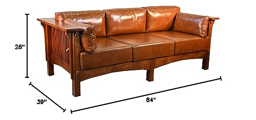 Crafters and Weavers Mission Crofter Style Sofa - Solid Quarter Sawn White Oak and Leather Cushions (Chestnut Leather)