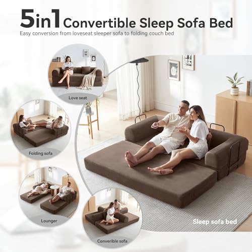 Convertible Sleeper Sofa Bed with Cylindrical Pillow, Comfy Foldable Sofa Bed Compressed Sofa in Box