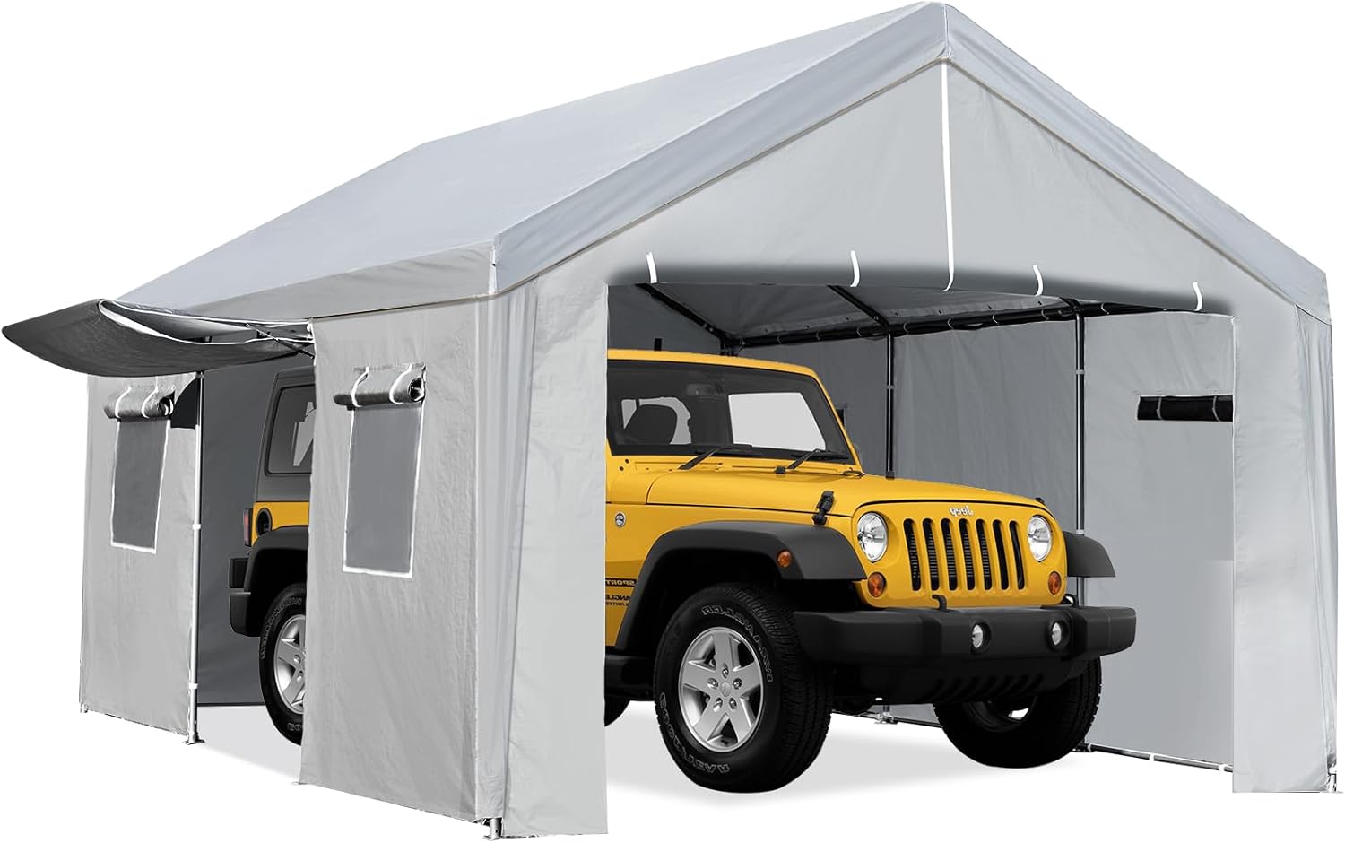 Carport 10×20 FT Portable Garage, Heavy Duty Car Port Canopy with Roll-up Doors & Ventilated Windows, Galvanized Steel Frame