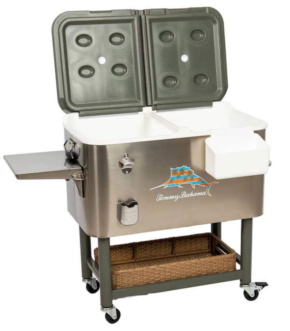 Tommy Bahama - 100 Qt Stainless Steel Rolling Party Cooler - 130 Can Capacity