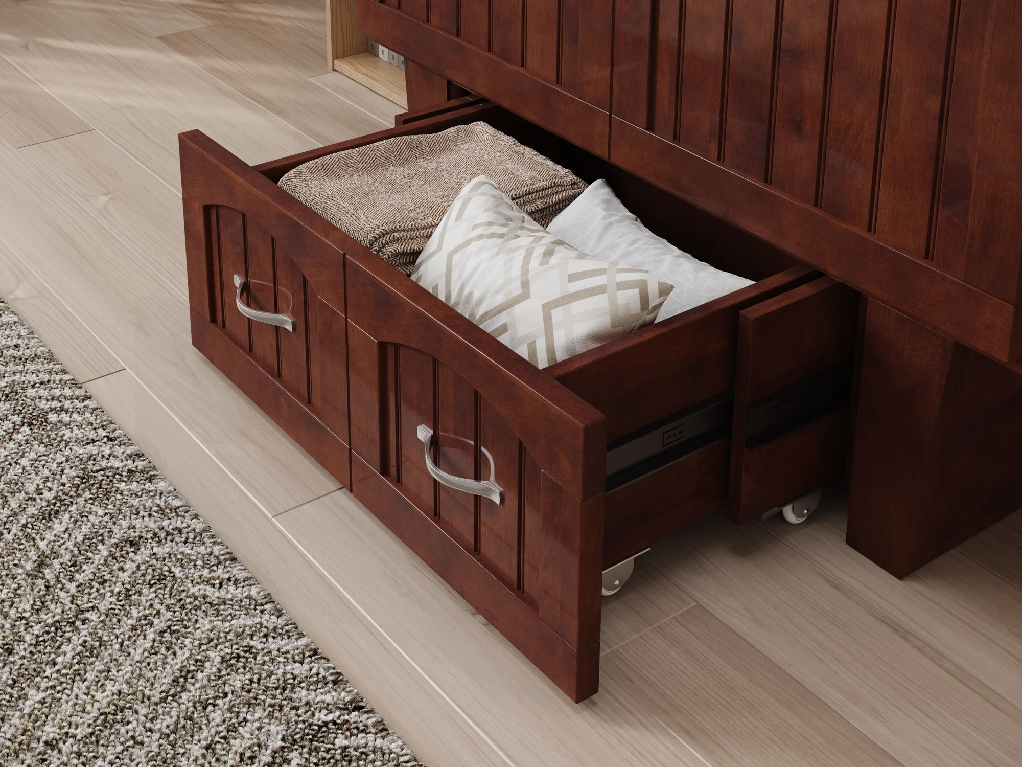 AFI Sydney Twin Solid Wood Murphy Bed Chest with Mattress, Drawer & Charger, Walnut
