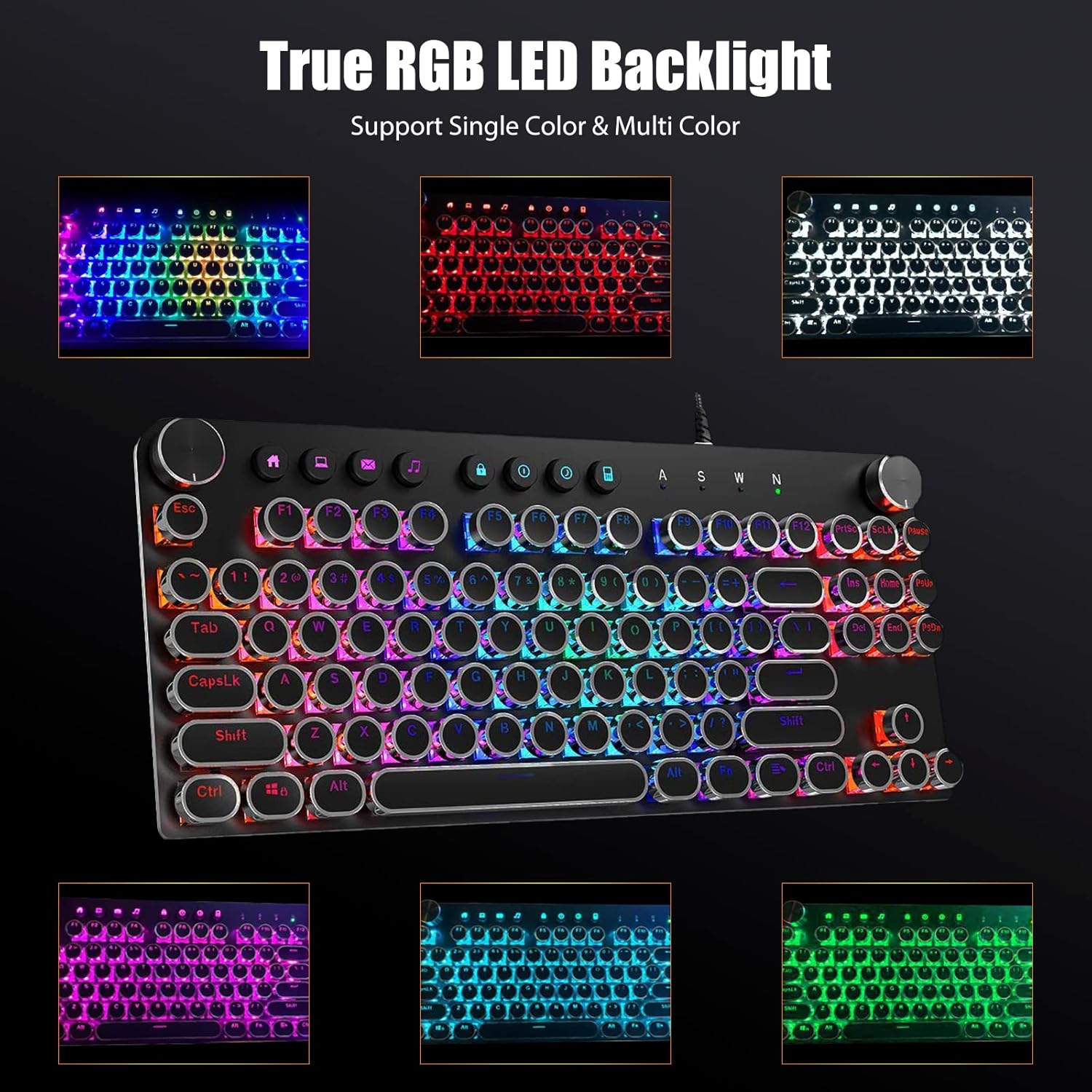 Typewriter Style Mechanical Gaming Keyboard with True RGB LED Backlight Multifunction Knobs