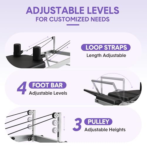Foldable Pilates Reformer Machine for Home Gym, Wider Pilates Reformer with Spings, Adjustable Pilates Equipment for Women