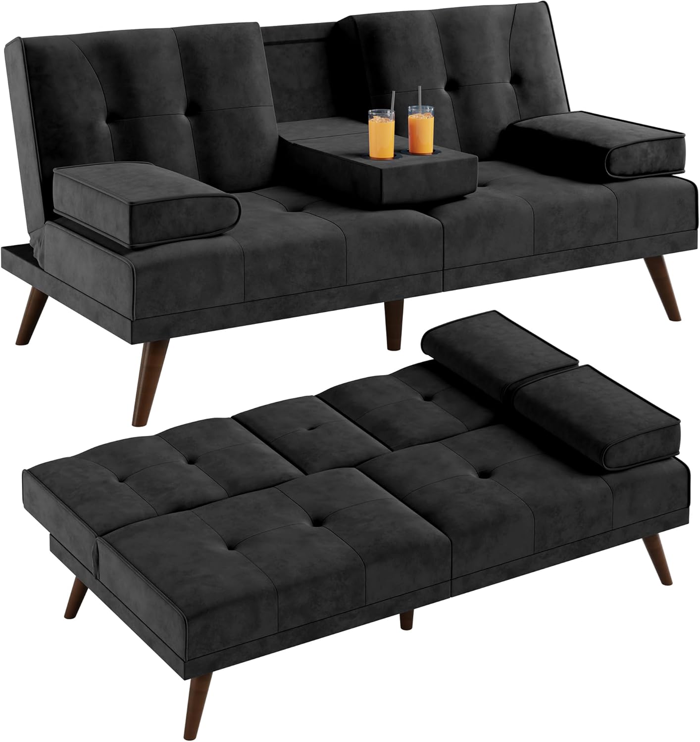 Shintenchi 60" Small Loveseat, 3 in 1 Cute Convertible Sofa Bed, Modern Futon Recliner Sleeper w/2 Cup Holder