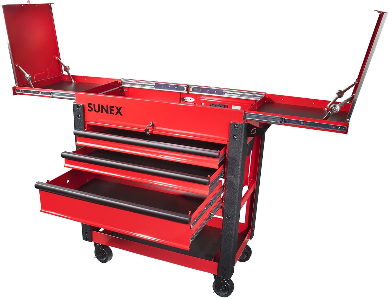 Sunex 8035XT 3 Drawer Service Cart with Sliding Top- Red