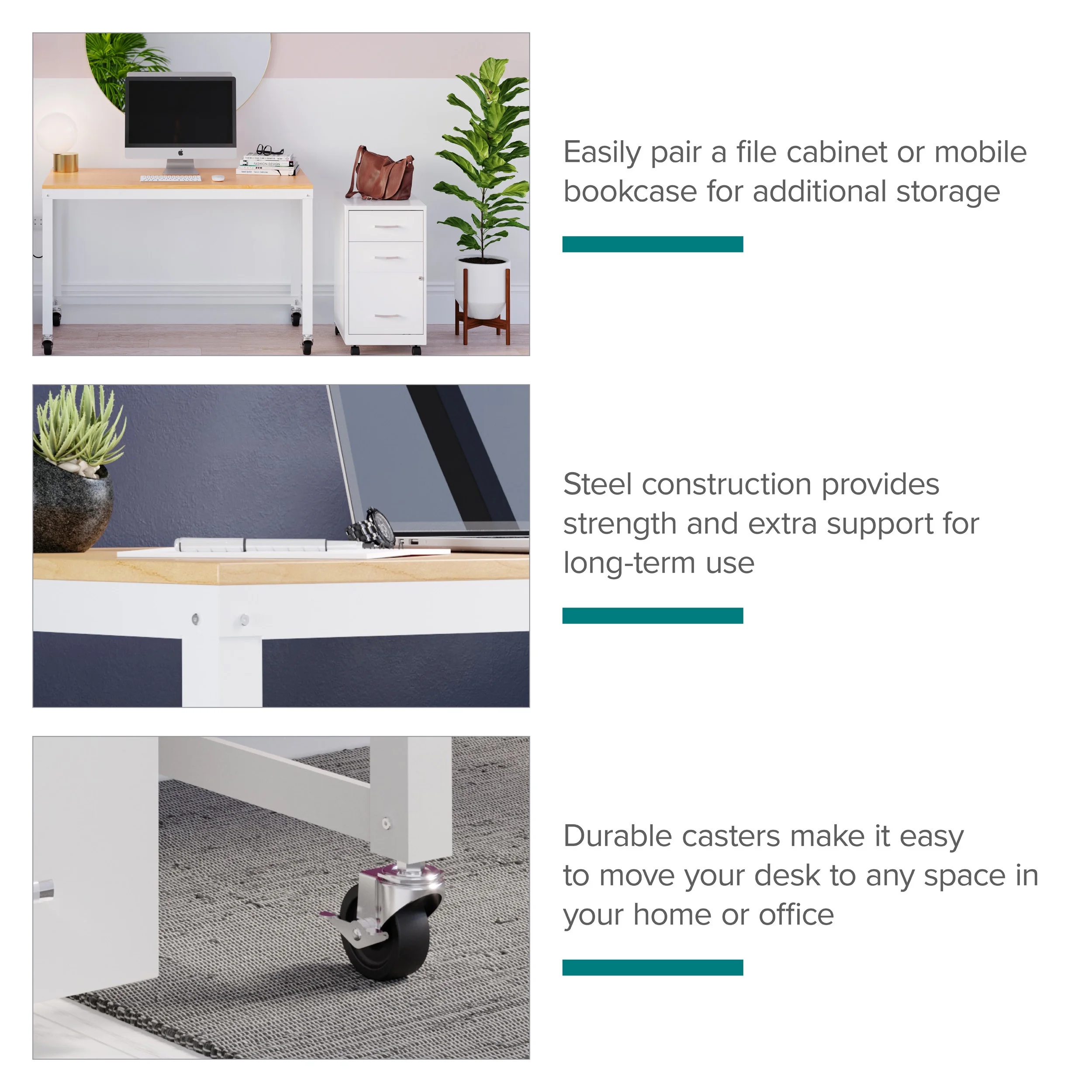 Space Solutions Ready-to-assemble 48-inch Wide Mobile Metal Desk with Laminate Top, White/Maple - Radiant Selections