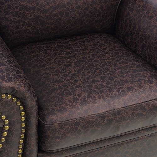 Mid-Century Vintage Sofa Couches with Rivet Design,3-Seater Sofa,Removable Sofa Cover Upholstered Cushions and Solid Wood Frame (Brown, 3-Seater)