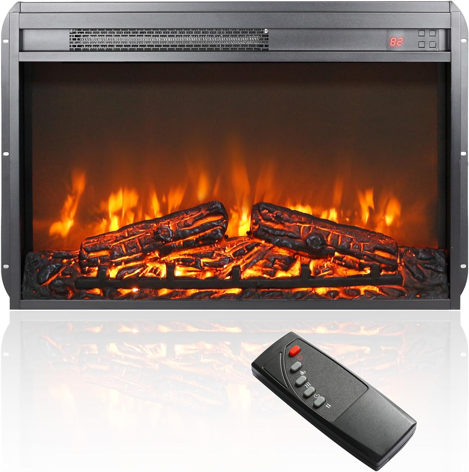 26 Inch Electric Fireplace Heater Insert with Realistic 3D Flame, Remote Control, Adjustable Brightness, Overheating Safety
