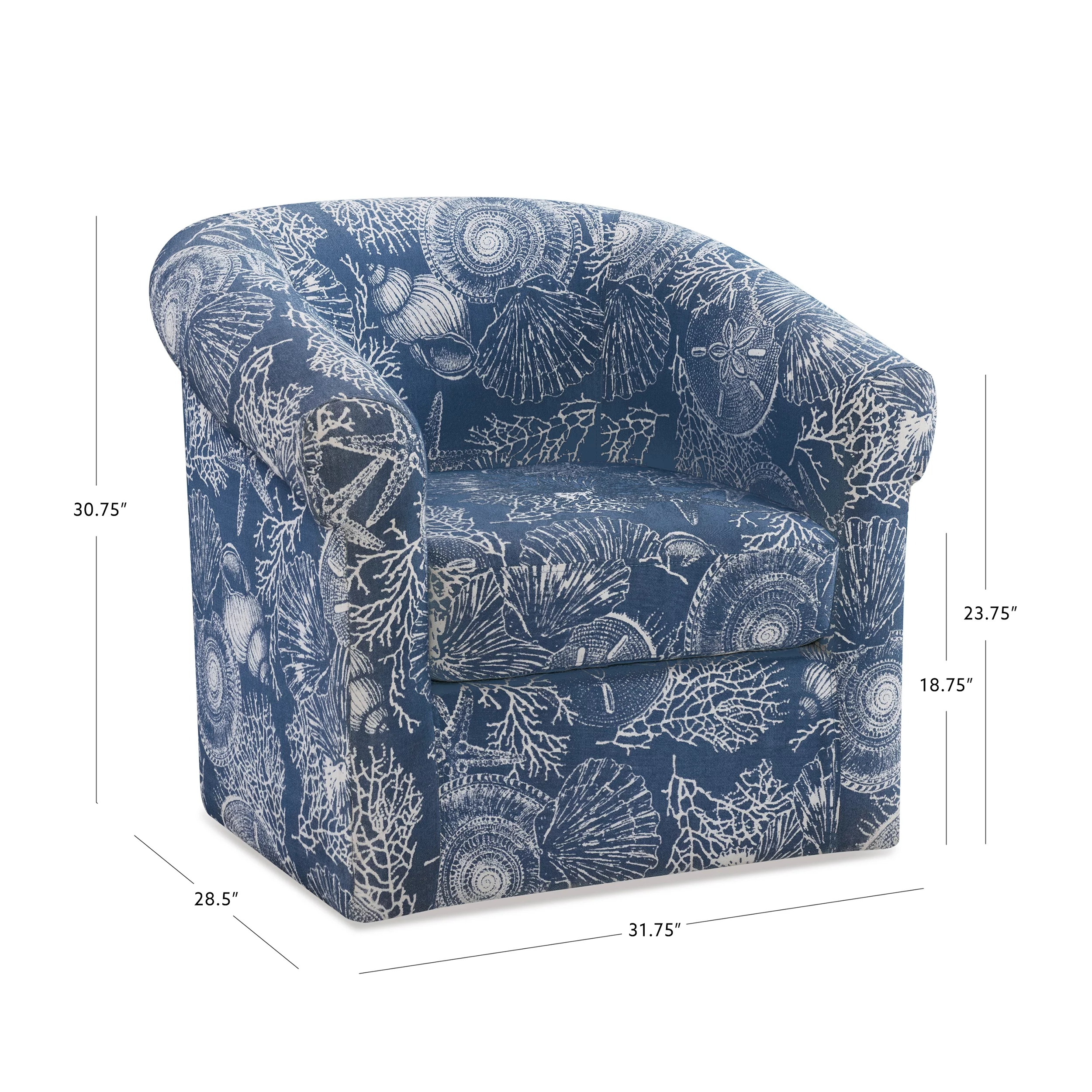 Grandee Club Chair with Swivel, Ocean Blue and White Coastal Pattern