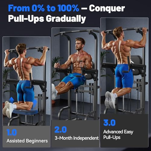 Sportsroyals Pull Up Bar Dip Station Power Tower Assistive Trainer Multi-Function Home Gym Strength Training Fitness Equipment 450LBS