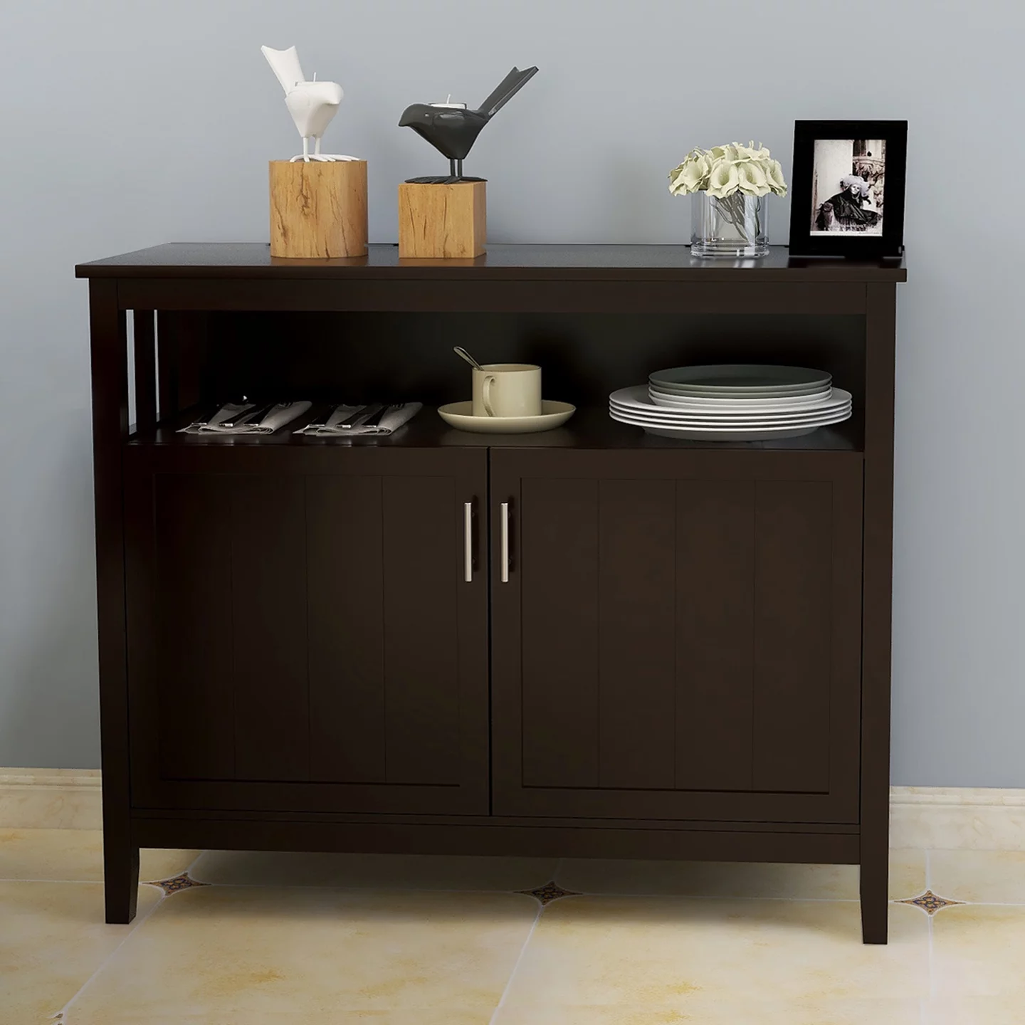 Anself Kitchen Storage Sideboard And Buffet Server Cabinet-Brown Color