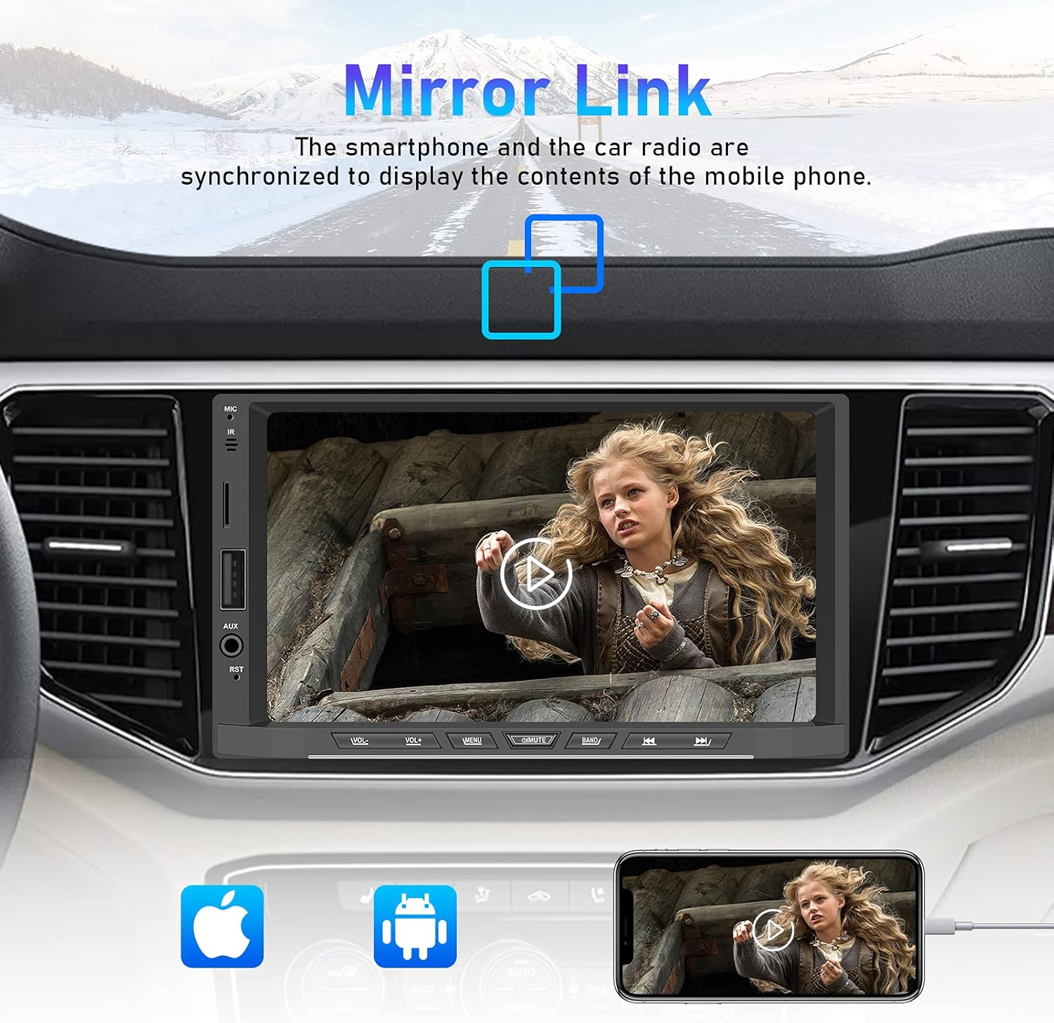Double Din Car Stereo Radio with Carplay and Android Auto, AMprime 7'' Touch Screen Universal Car Multimedia Player with Bluetooth, FM Radio