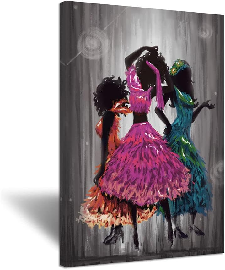 Zlove Large Dancing African Girls Canvas Wall Art African American Ethnic Tribe Lady Abstract Painting Artwork for Bedroom Bathroom Home Decor