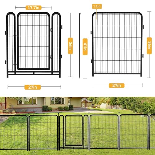Tall Garden Fence, 32 in(H) 8 Panels Dog Fence Outdoor for Yard. Wide Door Low Threshold Total 17.7 Ft(L)