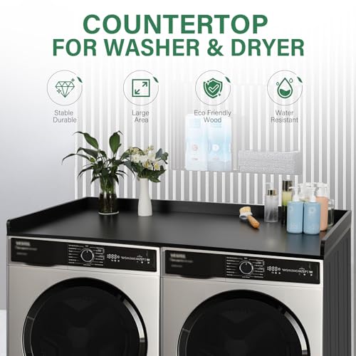 clicliet Washer Dryer Countertop, Laundry Countertop with Edge Rails, 27.5" Depth x 54" Washer and Dryer Covers for the top