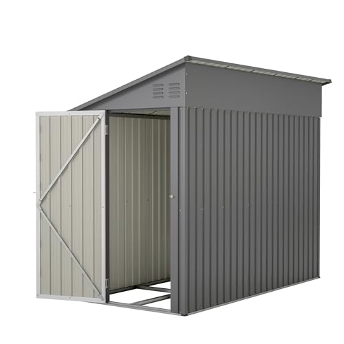 4×8 FT Outdoor Metal Storage Shed,Heavy-Duty Lean to Storage Shed with Floor Base,Garden Tool Metal Storage House W/Lockable Door and 2 Air Vents