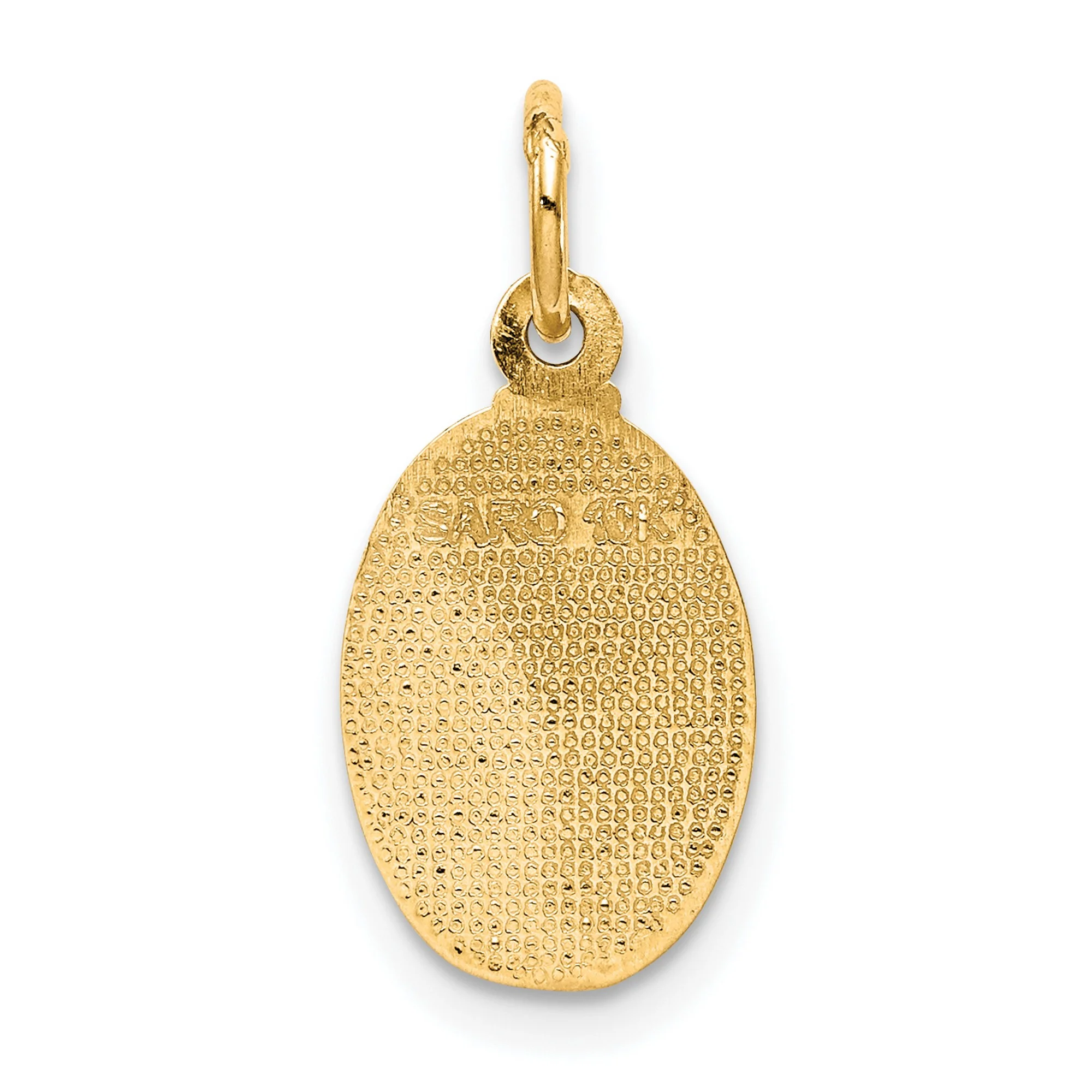 10k Yellow Gold Solid Oval Five Star Saint Christopher Protect Us Words Pendant 13 mm x 9 mm