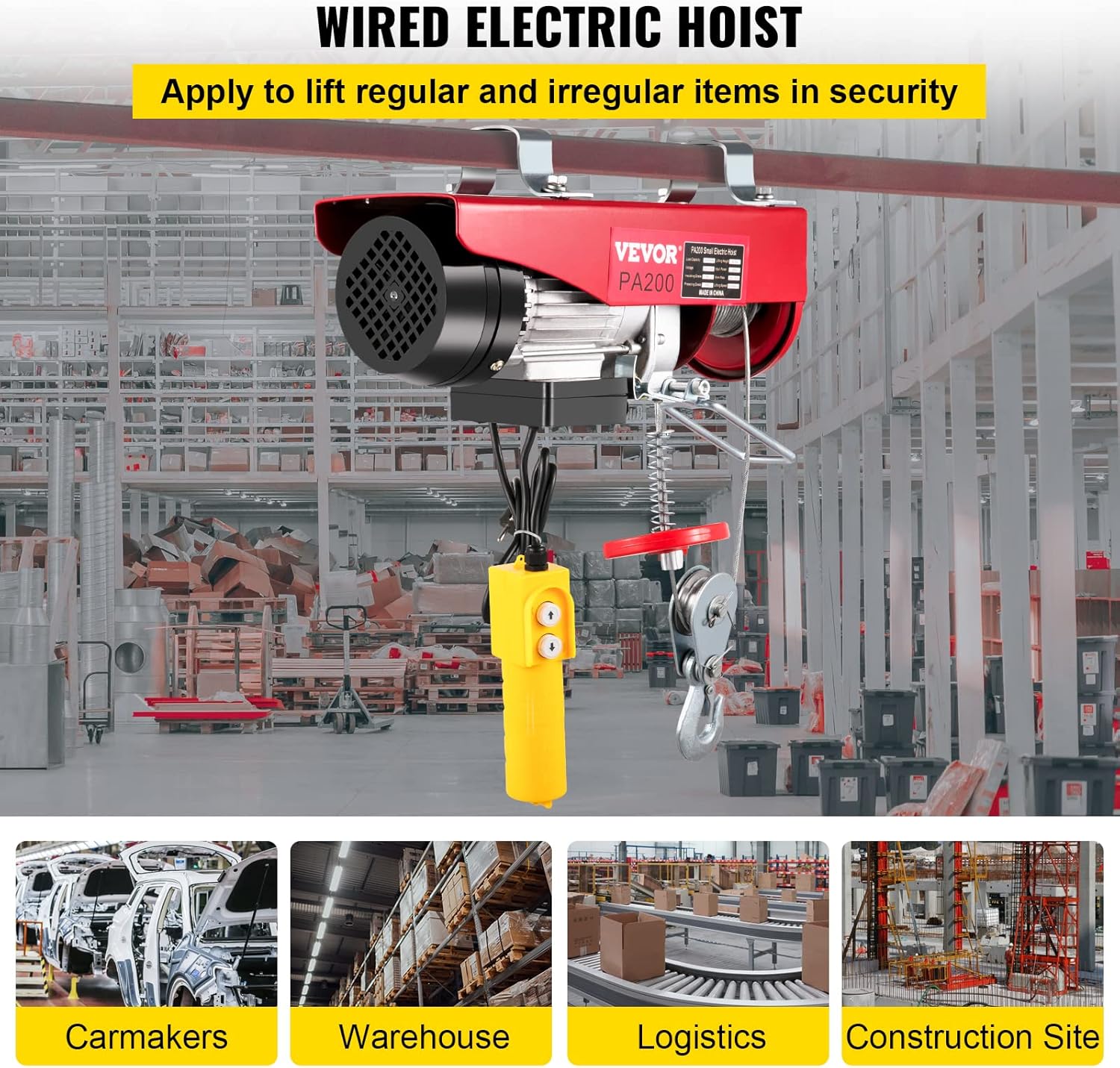 Happybuy 440 LBS Lift Electric Hoist, 110V Electric Hoist, Remote Control Electric Winch Overhead Crane Lift Electric Wire Hoist for Factories