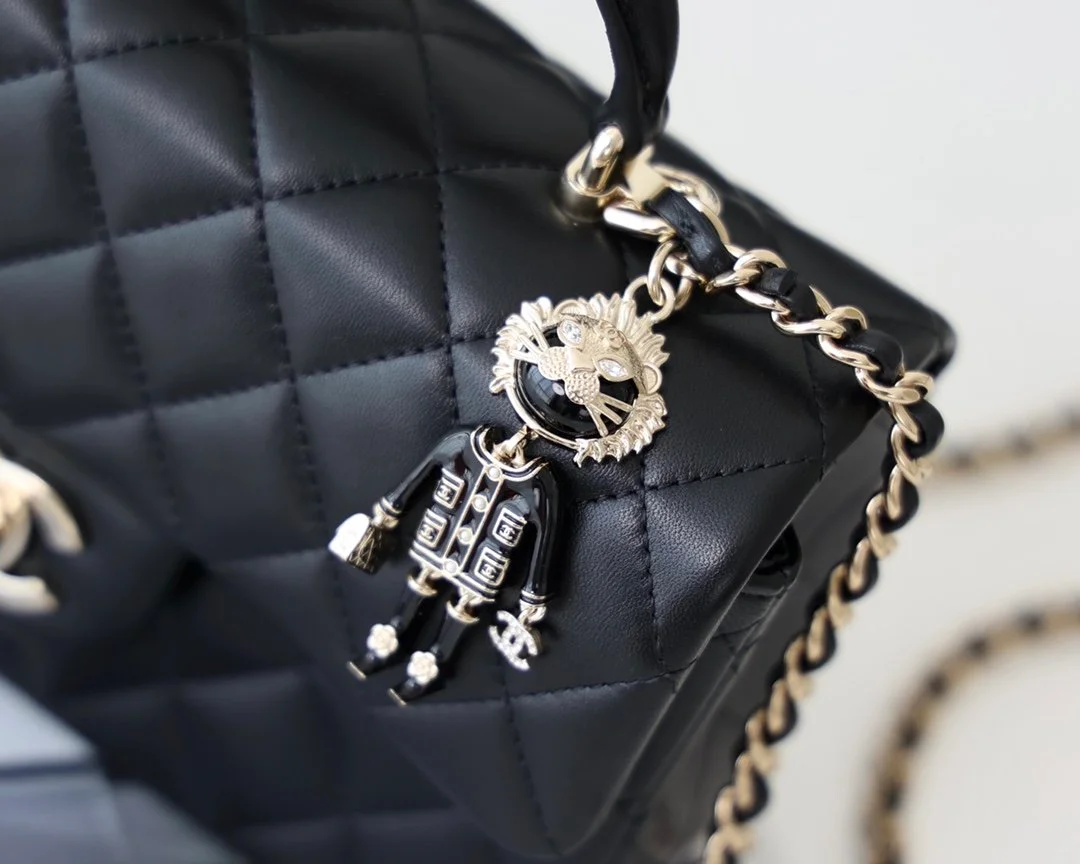 Chanel Mini Flapbag With Top Handle Black For Women 7.8in/20cm