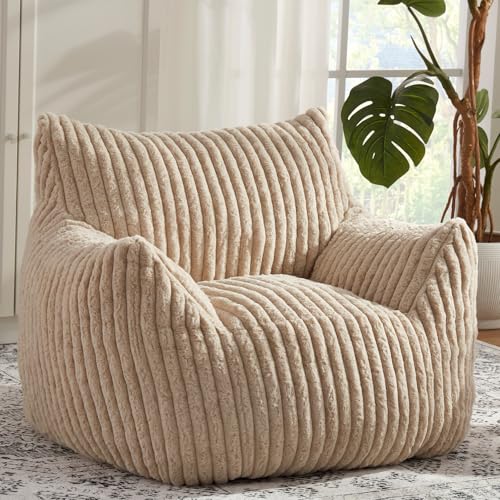 Giant Bean Bag Chairs for Adults with Filling Plush Fluffy Bean Bag Chairs for Teens with Armrests Comfy BeanBag Lazy Couch Sofa Chair for Bedroom