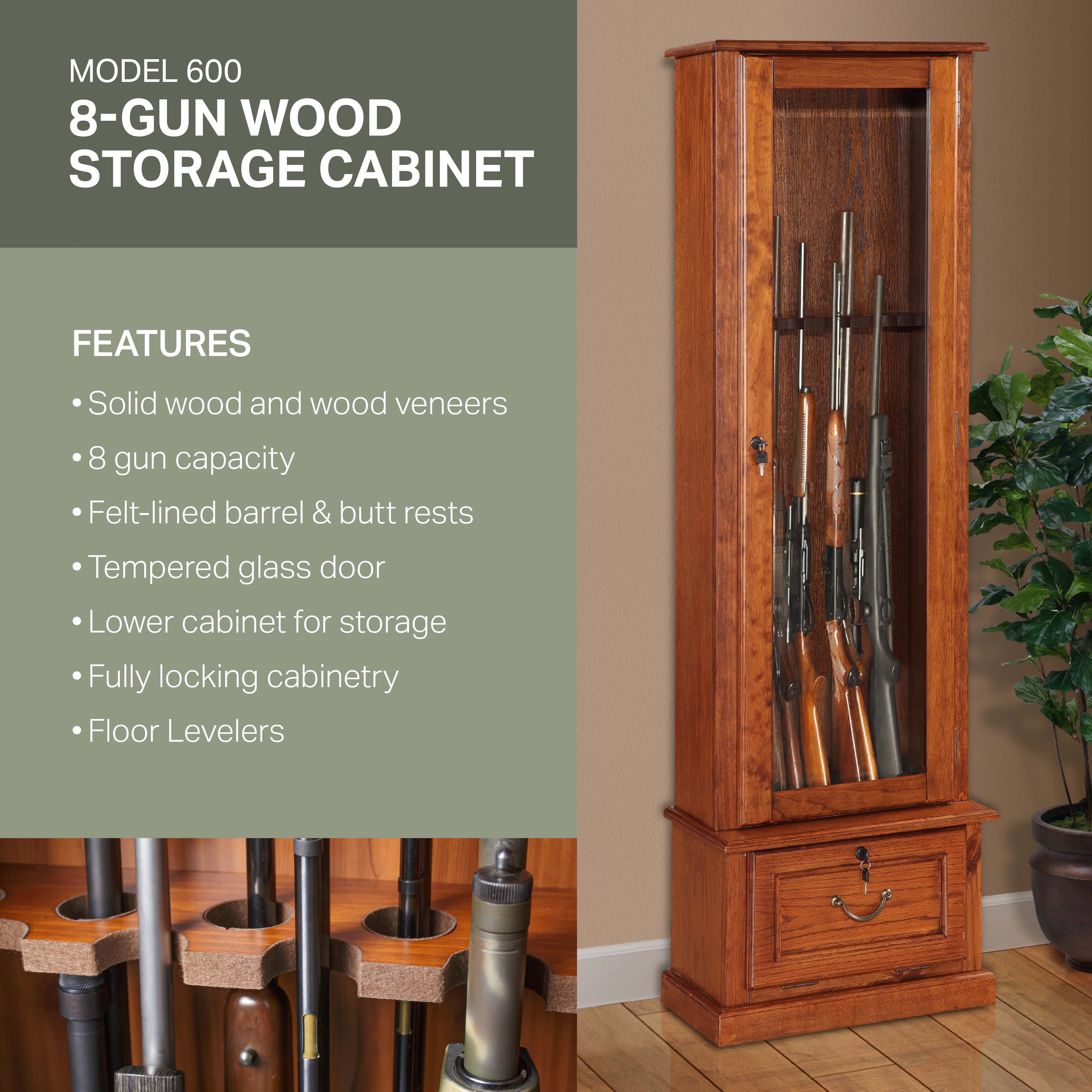 American Furniture Classics 8 Gun Key Lock Wooden Storage Display Cabinet