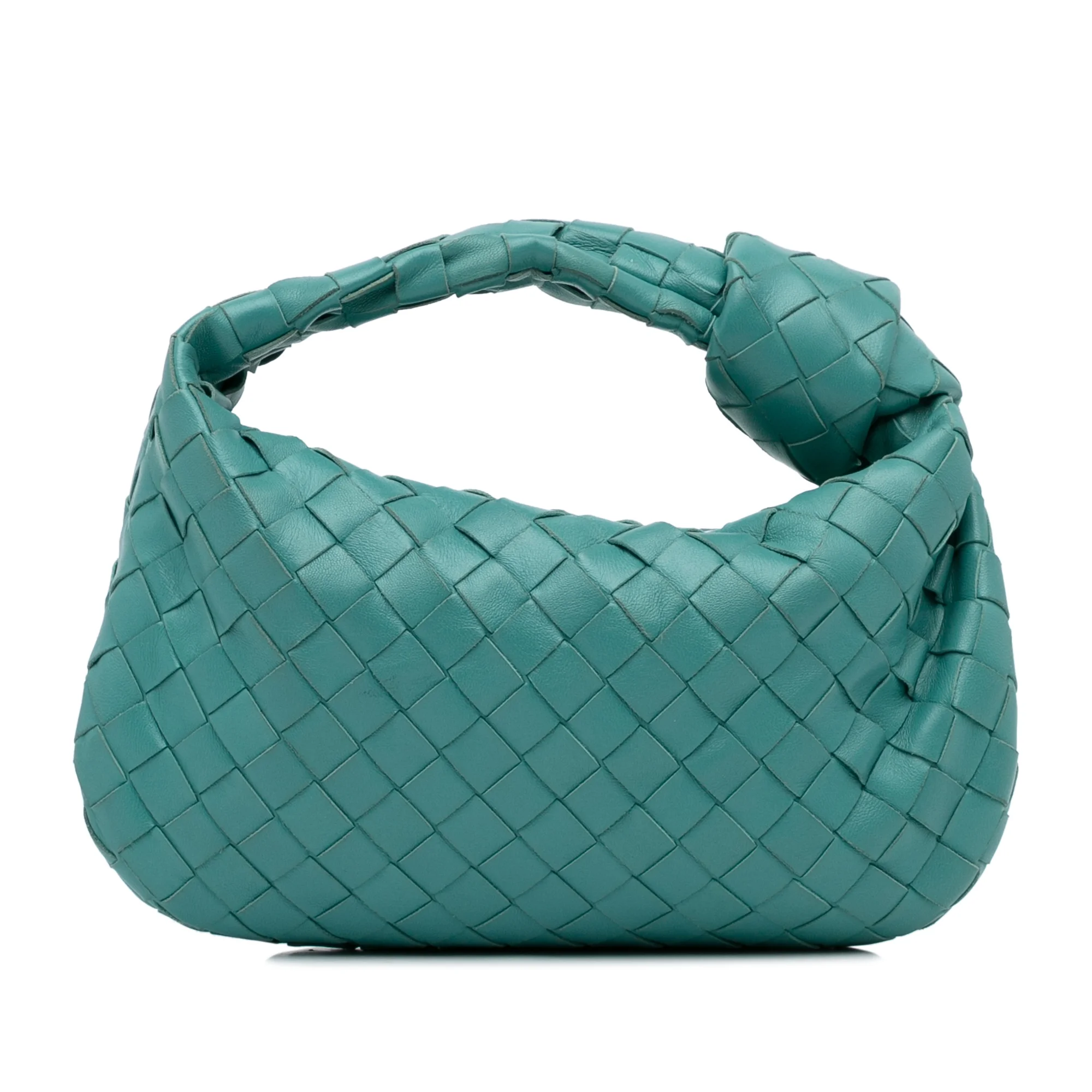 Pre-Owned Authenticated Bottega Veneta Mini Intrecciato Jodie Calf Leather Blue Handbag Top HandleBag Unisex (Good)