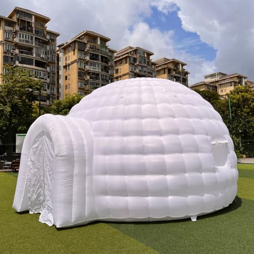 Outdoor Portable Inflatable Igloo Dome Tent with LED Light, 2 Windows | 16.5x18x11ft | Shelter Igloo Marquee for Party, Wedding, Camping
