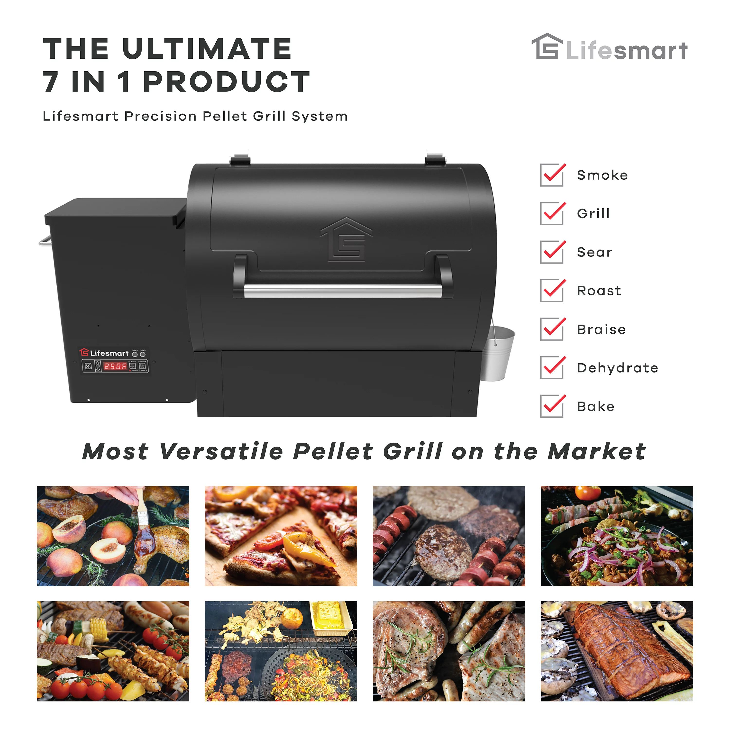 Lifesmart 2000 Square Inch Pellet Grill and Smoker with Dual Meat Probes, Precision Digital Control and 3 Cooking Racks