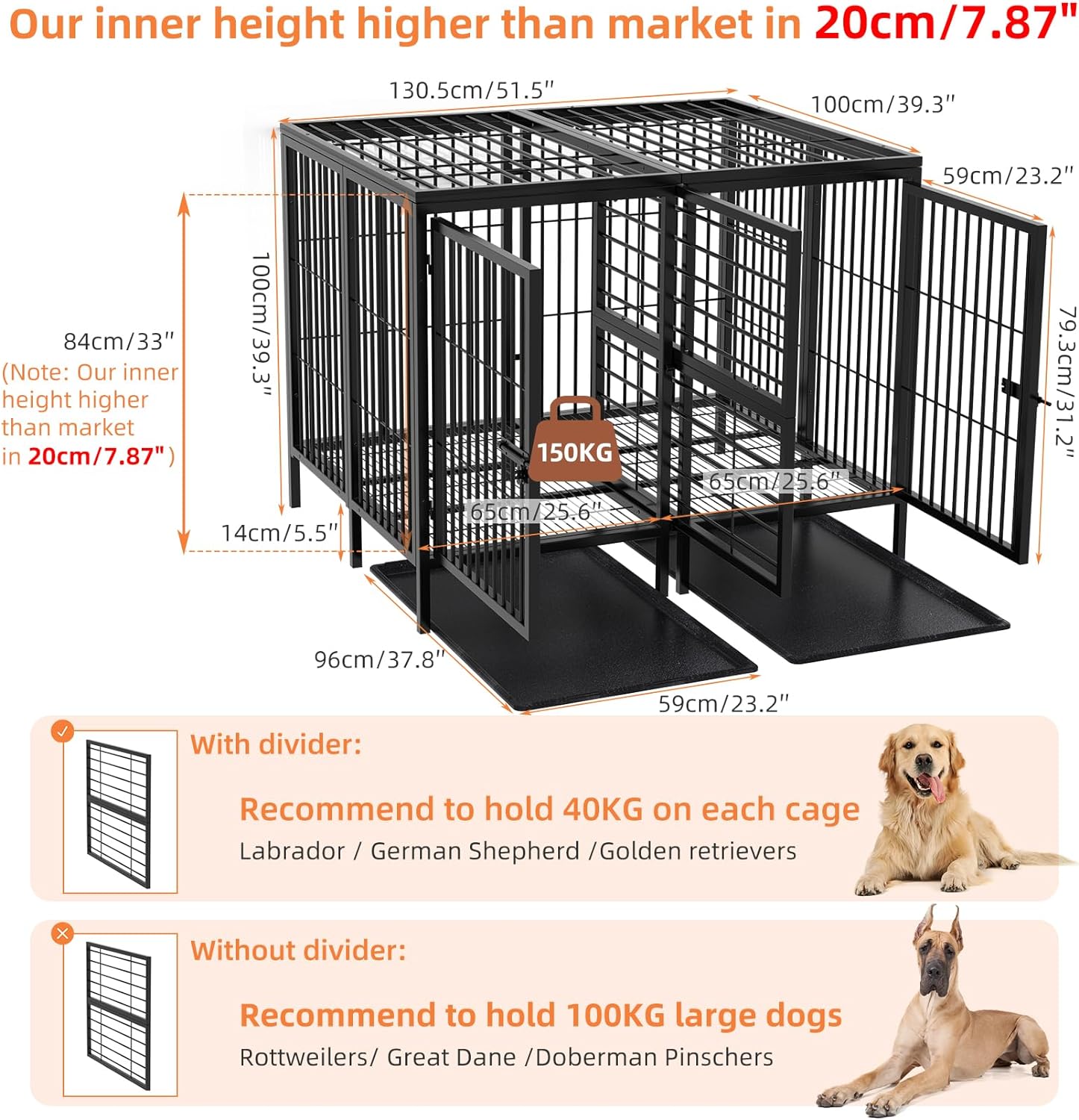 52 Inch Extra Large Huge Metal Pet Cage with Removable Divider Panel