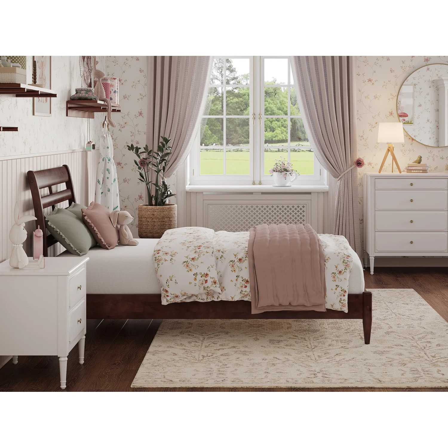 Savannah Twin Wood Low Profile Platform Bed in Walnut