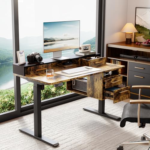 Standing Desk with 4 Drawers, 47.2 x 23.6 Inch Whole Piece Height Adjustable Electric Sit Stand Desk