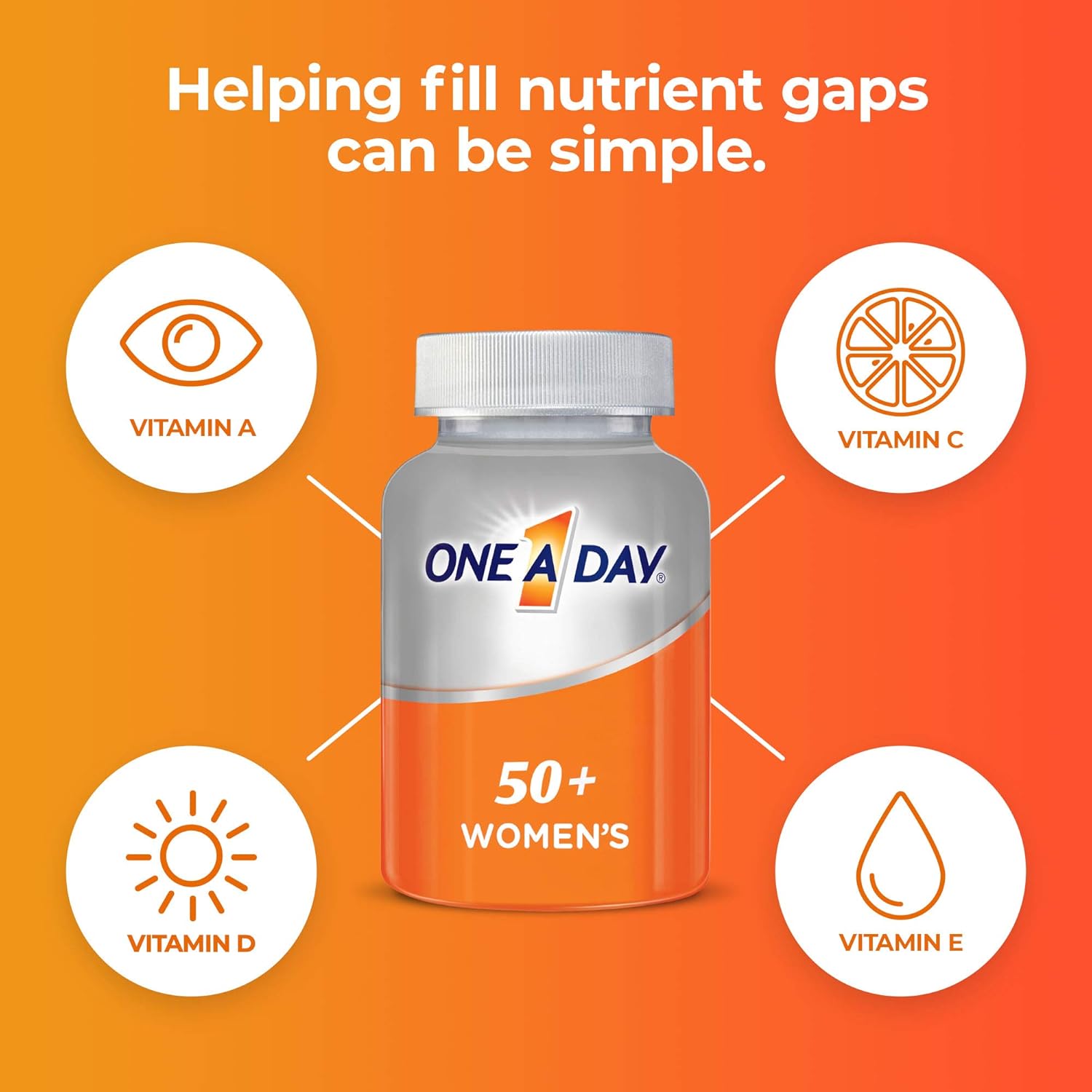 One A Day Women’s 50+ Multivitamins Tablet, Multivitamin for Women with Vitamin A, C, D, E and Zinc for Immune Health Support*, Calcium & more