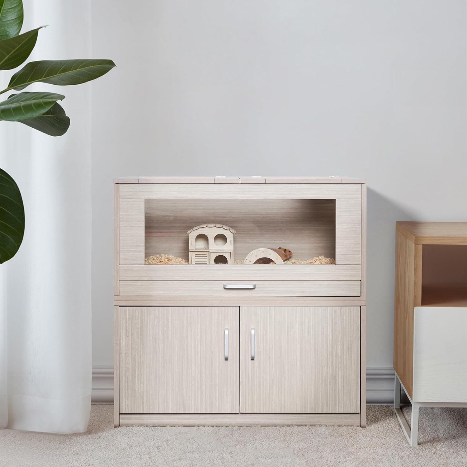 Guinea Pig Cages, Hamster Cage Wood with Independent Storage Cabinet, House for Rat Chinchilla with Guinea Pig Hutch and Bridge