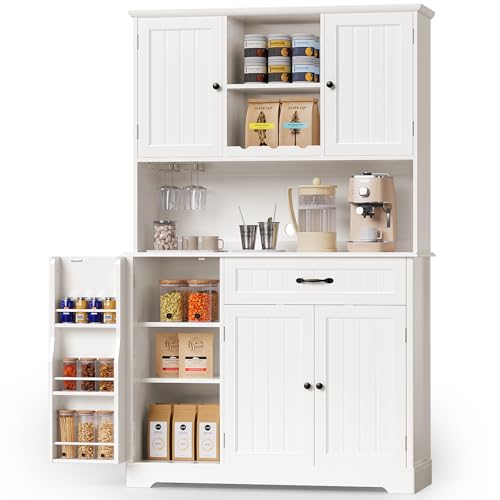 Gizoon 67.7" Kitchen Pantry Cabinet with Microwave Shelf Tall Coffee Bar Cabinet with Storage Kitchen Hutch with Countertop for Dining Room and Craft