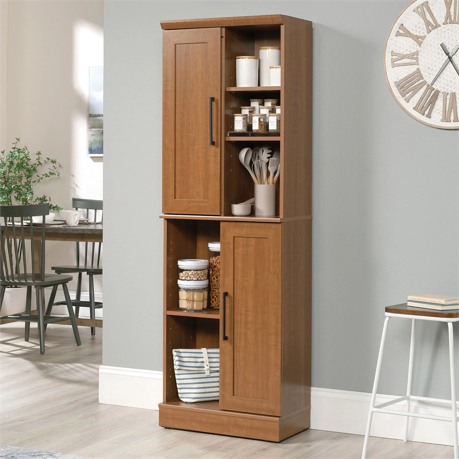 Pemberly Row Engineered Wood Storage Cabinet in Sienna Oak Finish
