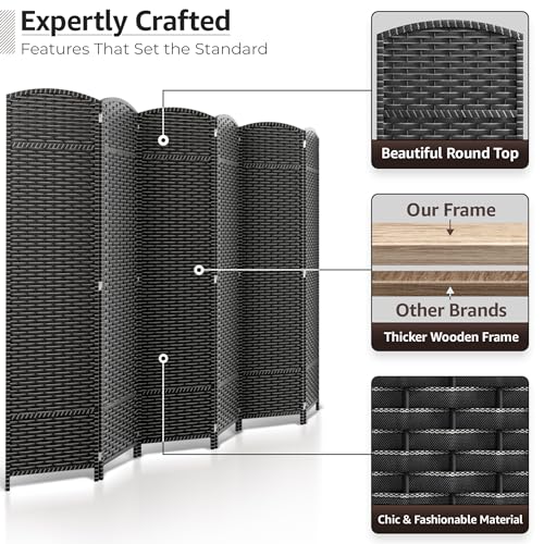 Sorbus 8-Panel Black Room Divider with Double Hinged Panels, 6 ft Tall Folding Privacy Screen