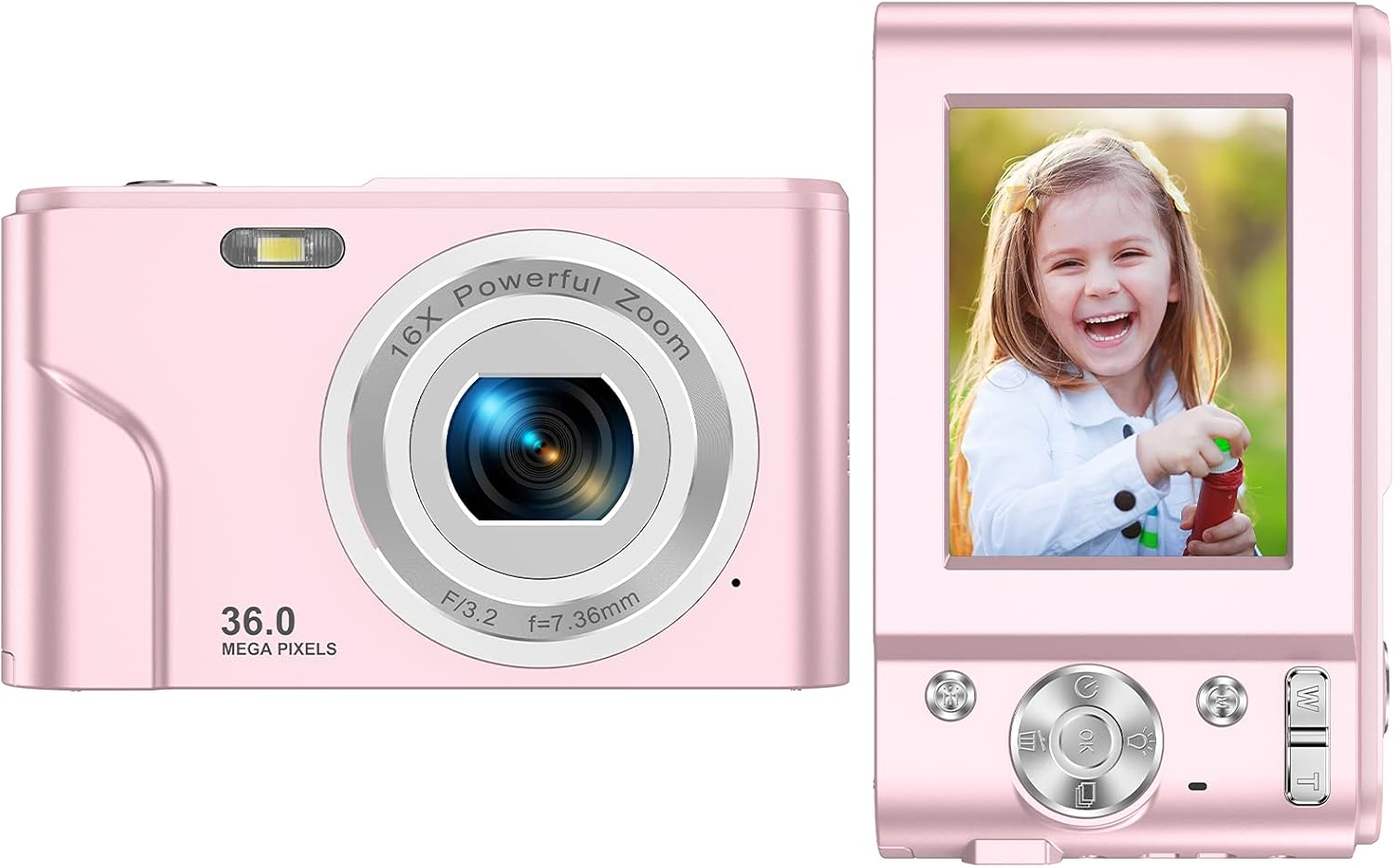 Digital Camera FHD 1080P Mini Video Camera 36MP Vlog Camera for YouTube 2.4 Inch IPS LCD Display Compact Pocket Camera with 16X Digital Zoom