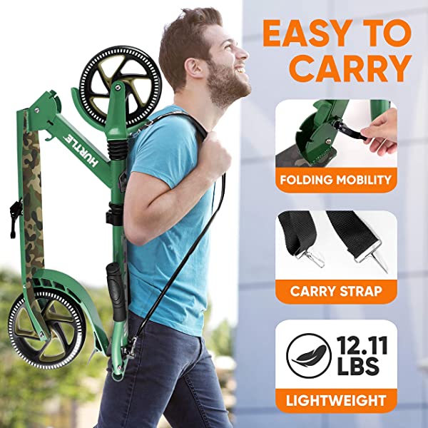 Hurtle Scooter &ndash; Scooter for Teenager &ndash; Kick Scooter &ndash; 2 Wheel Scooter with Adjustable T-Bar Handlebar &ndash