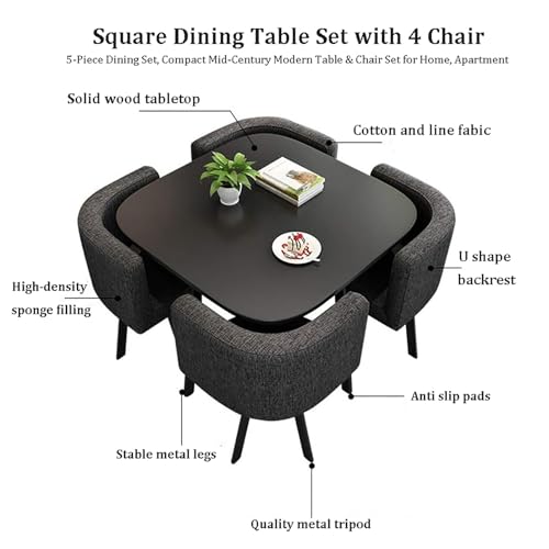 Square Dining Table Set with Chairs,Compact Kitchen Table and 4 Chairs,Modern Conference Table with Chairs,reception Table for Meeting Room