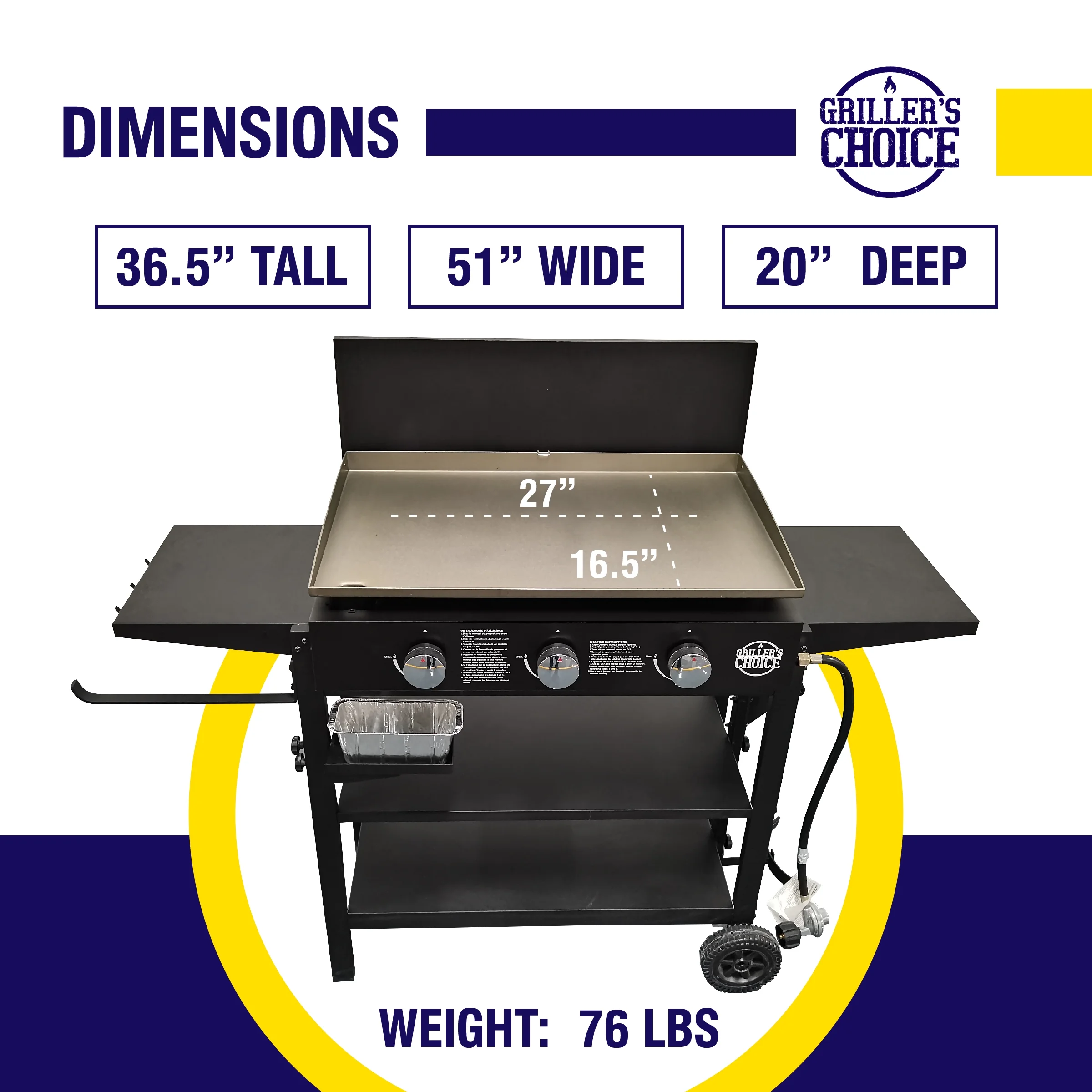 Griller's Choice Outdoor Griddle Grill Propane Flat Top - Hood Included, Large Flat Top Grill, 2-in-1 Portable, Paper Towel Holder