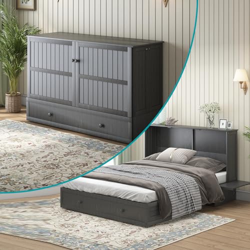 BALUS Queen Murphy Bed Cabinet, Murphy Beds with USB Charging Station, Foldable Mattress