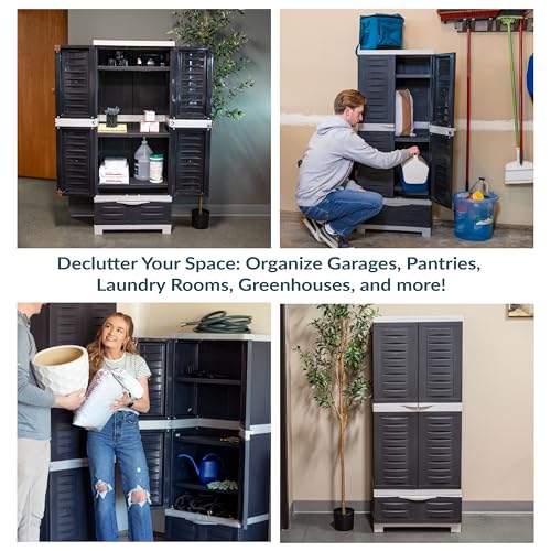 Sunnydaze Lockable Storage Cabinet – Indoor or Outdoor Utility Storage Cabinet with 3 Adjustable Shelves - 57.5" H – Garage, Office, Home