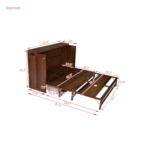 Queen Murphy Bed with Desk and Removable Shelves on Each Side, Murphy Bed Chest Murphy Bed Frame w/USB Port for Home Office, Studio or Guest Room